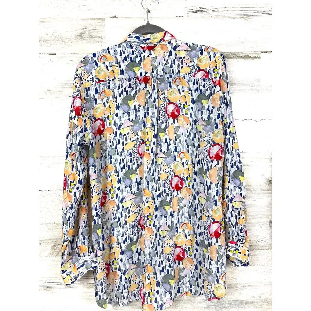 APNY Apparel Womens M Multi Viscose Balloon Long Sleeve Button Up Shirt Blouse
